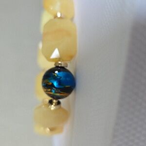 Elegant Yellow Milk Amber and Blue Beaded Bracelet